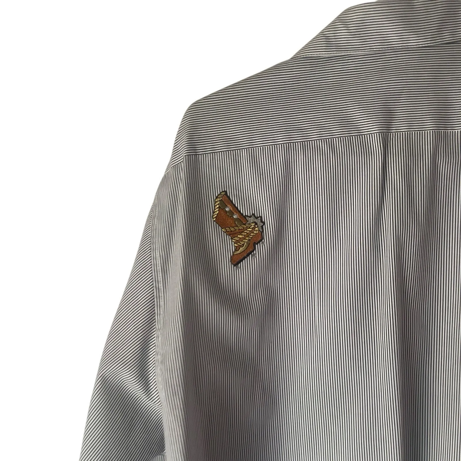 Las Olas Vintage 90s Large Westen Embroidered Black Striped Button‎ Up - Image 6
