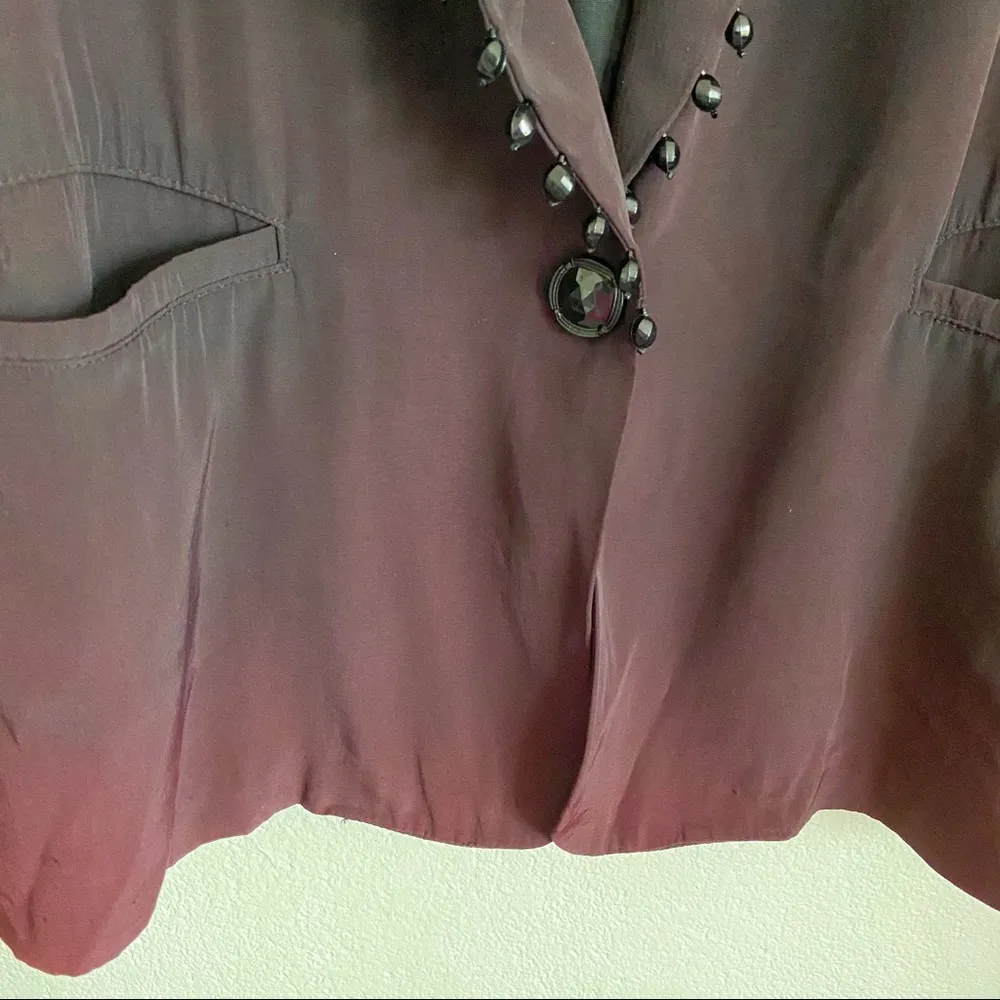 JM by Shelli Segal Vintage Beaded Lapel Wine Blazer Size Medium - Image 10