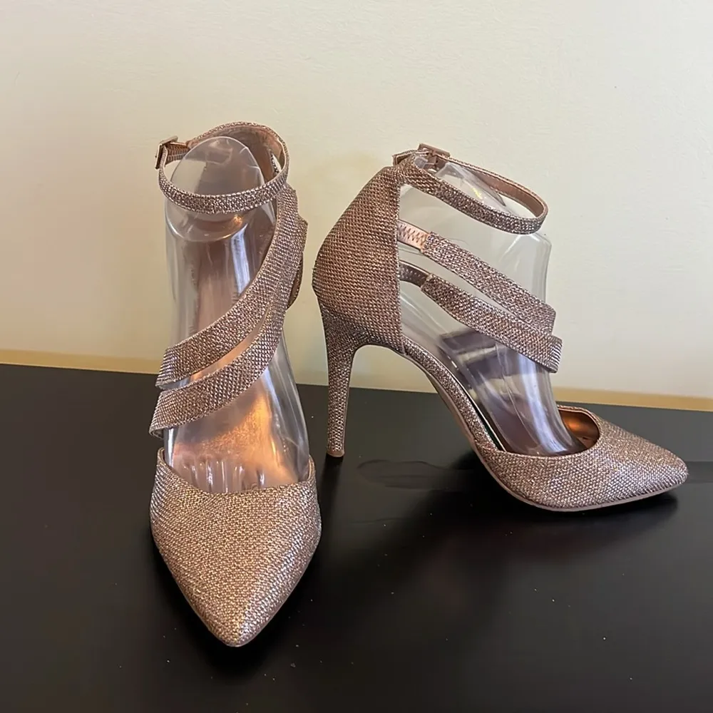 Call It Spring, Gold fabric ankle strap stiletto pointy toe - Image 11