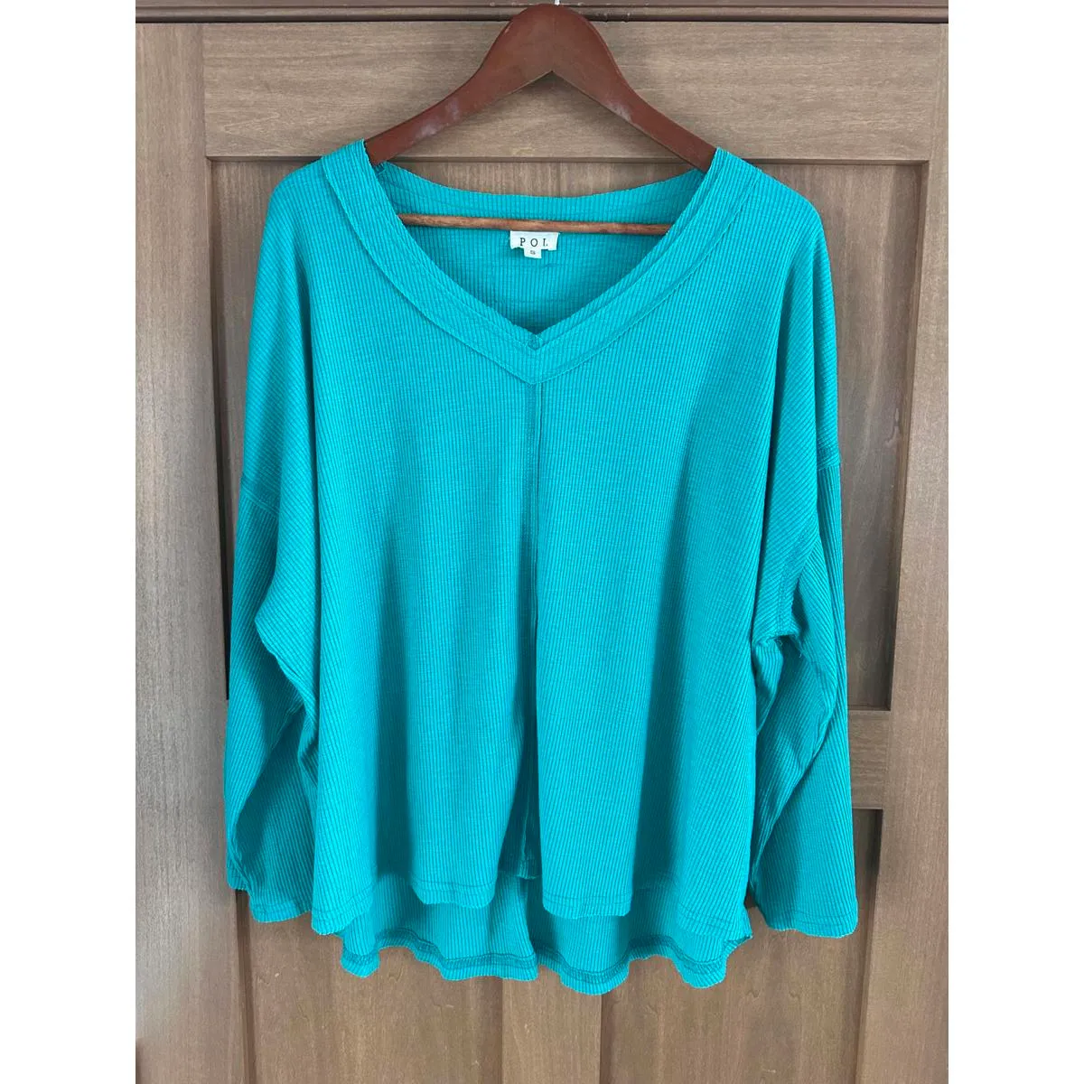 POL Wide Sleeve Oversized Thermal Knit Top Teal Blue / Green Women’s size Small - Image 4