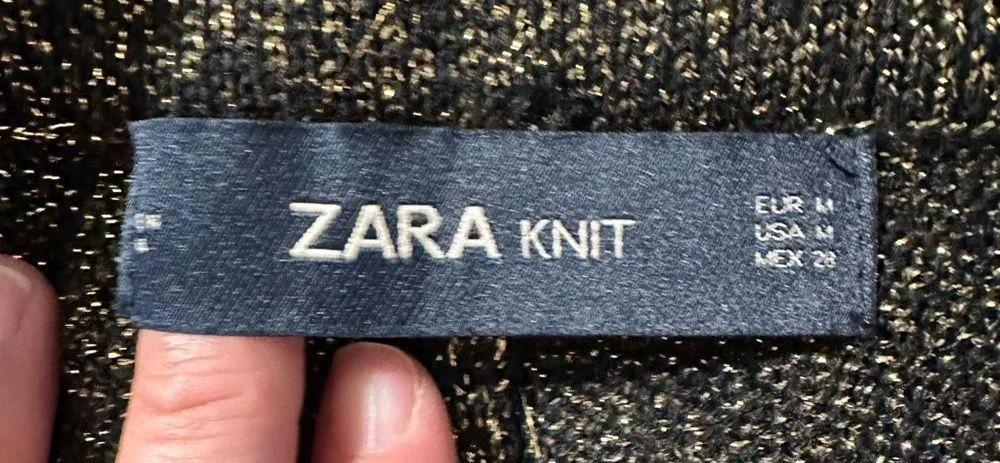 Zara Knit women's size medium wide legged black glitter gold pants - Image 4