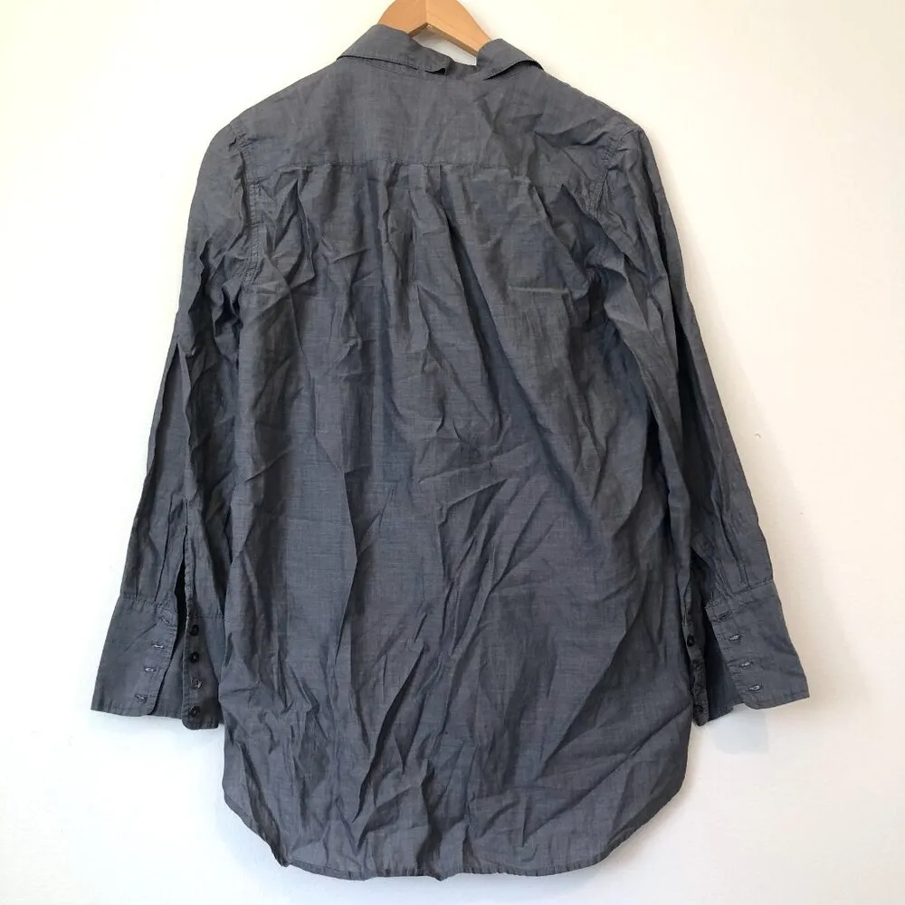 J. CREW Tuxedo Beach Tunic Muted Blue Denim Look Chambray Long Sleeve Cotton S - Image 10