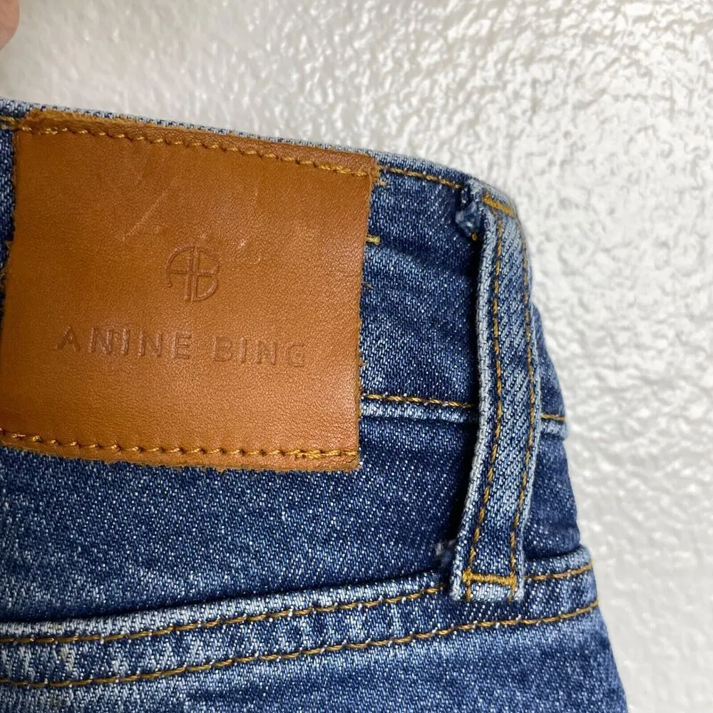 Anine Bing Enzo Jeans 27 Womens Slim Straight Distressed Raw Hem Split Cotton - Image 11