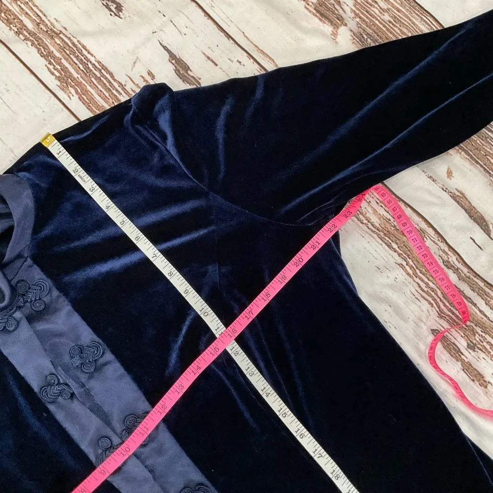 R&M RICHARDS KAREN KWONG CARDIGAN DUSTER BLUE VELVET VELOUR - Image 6