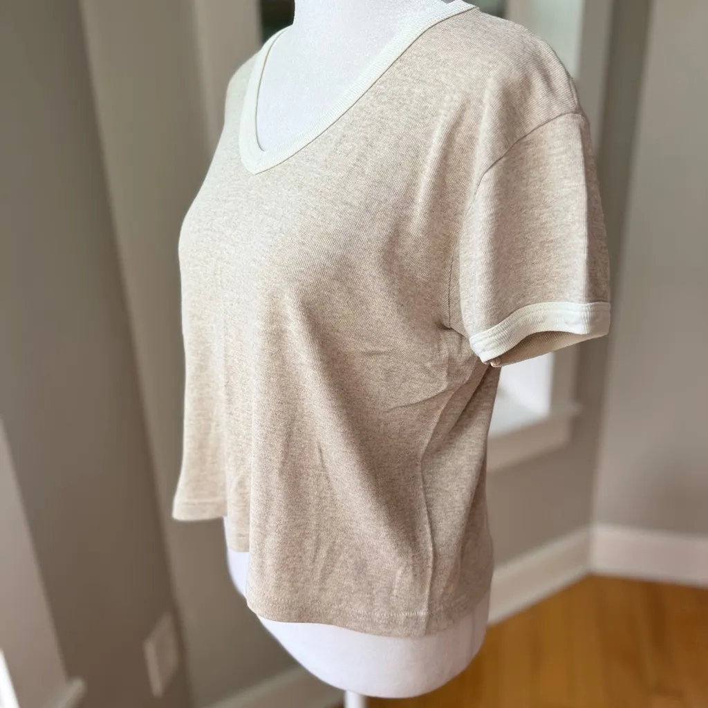 Vintage Rapizzi’s Heather Taupe Ivory V Neck Ringer Tee Baby Tee Size M - Image 7