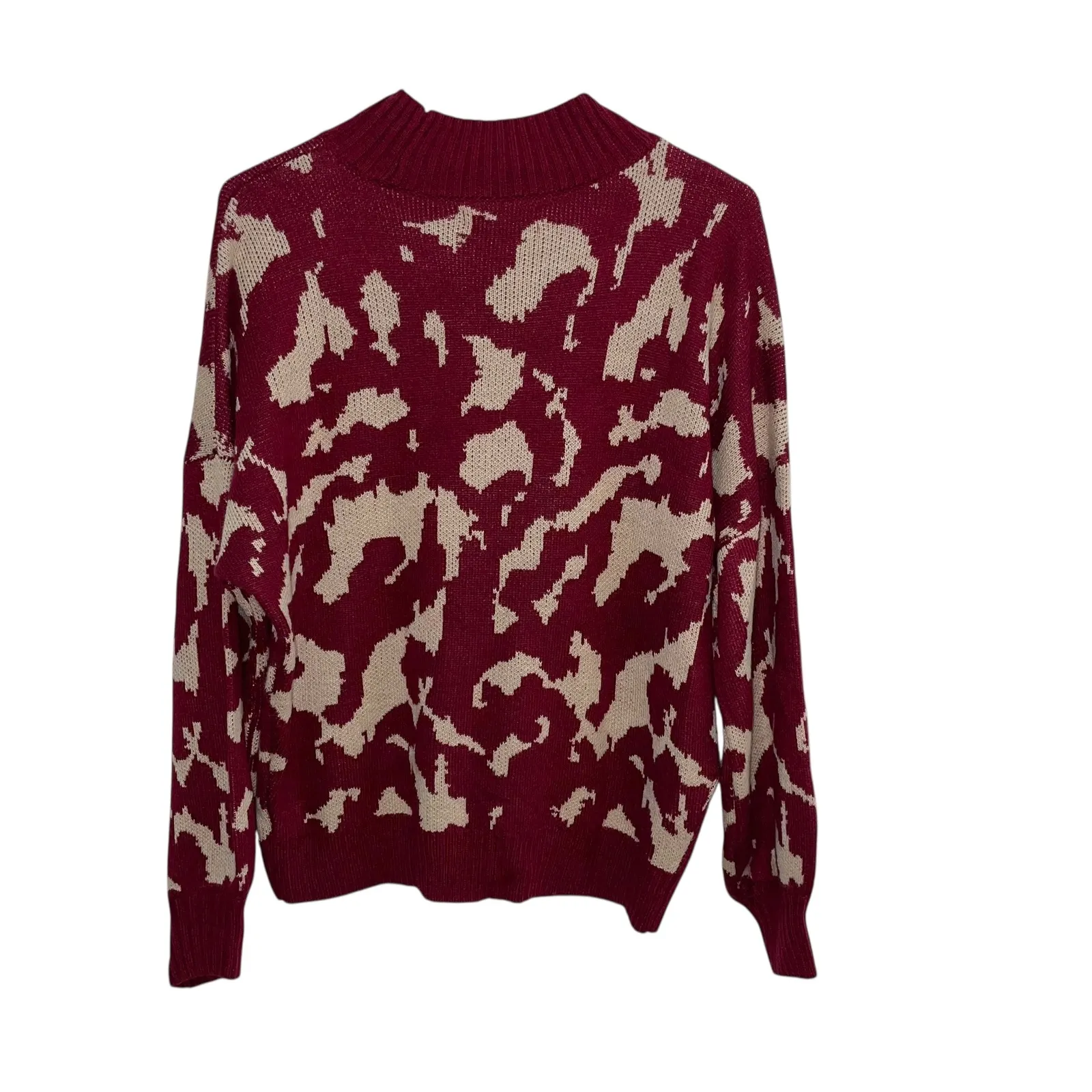 New Directions Pullover Sweater Mock Neck Animal Print Knit Maroon L Red Size L - Image 3