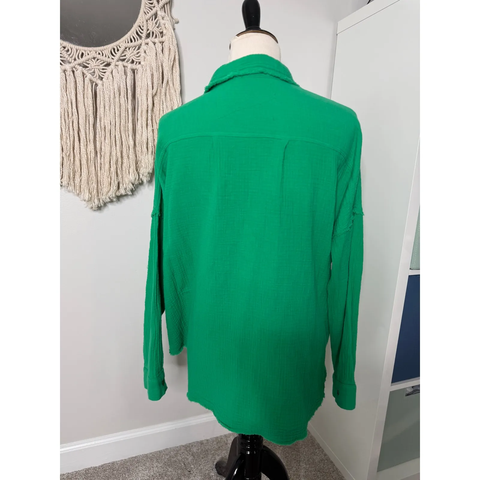 Pink Lily Womens Kelly Green 100% Cotton Oversized Button Up Shirt Top S Holiday - Image 2