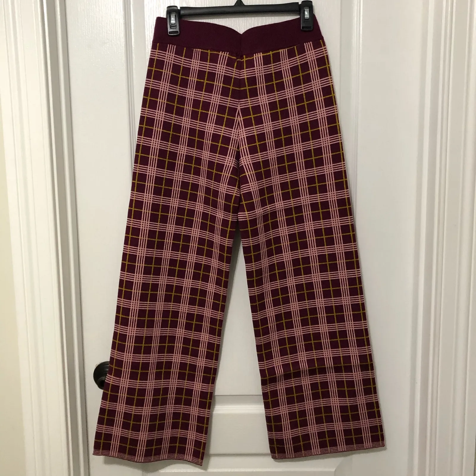 Daydreamer Women's Pants Size Medium Pink Red Plaid Cropped Knit Retro NWT - Image 8