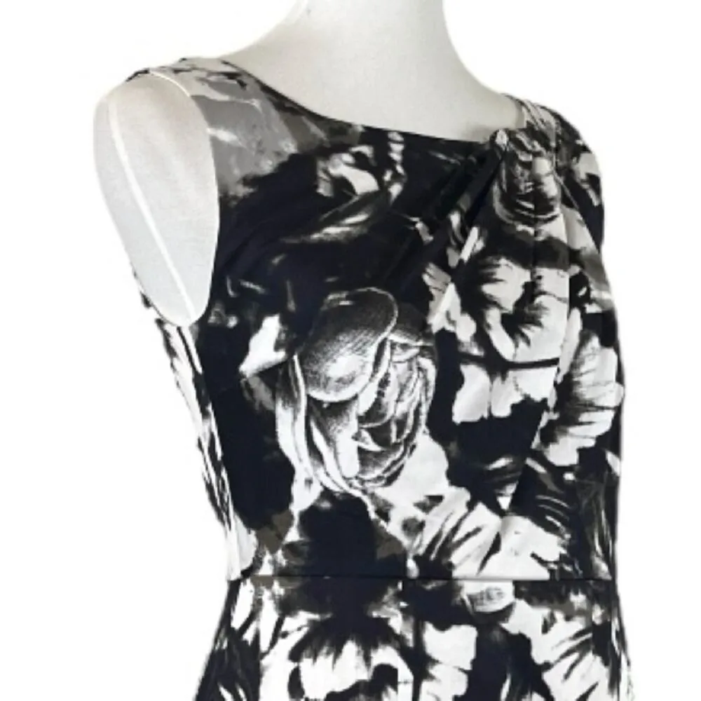 Ann Taylor Sheath Dress Sleeveless Black Cream Abstract Floral Women’s Size 6 - Image 8