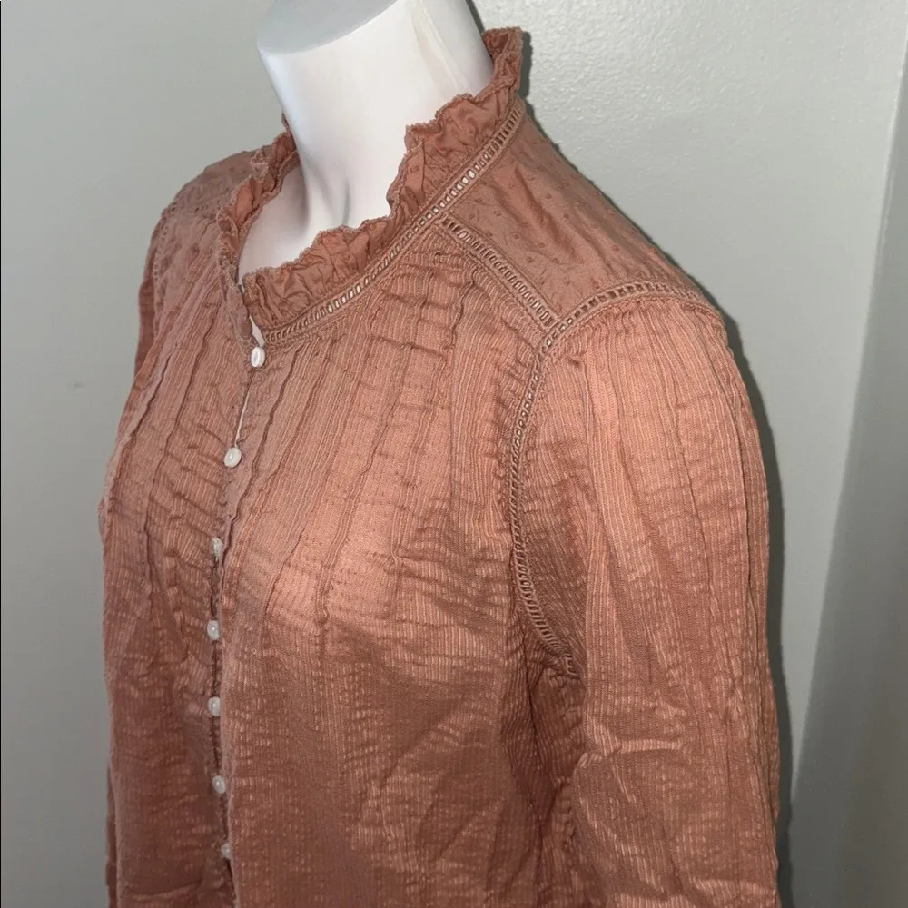 Quince Organic Textured Cotton Peasant Blouse Large - Image 4