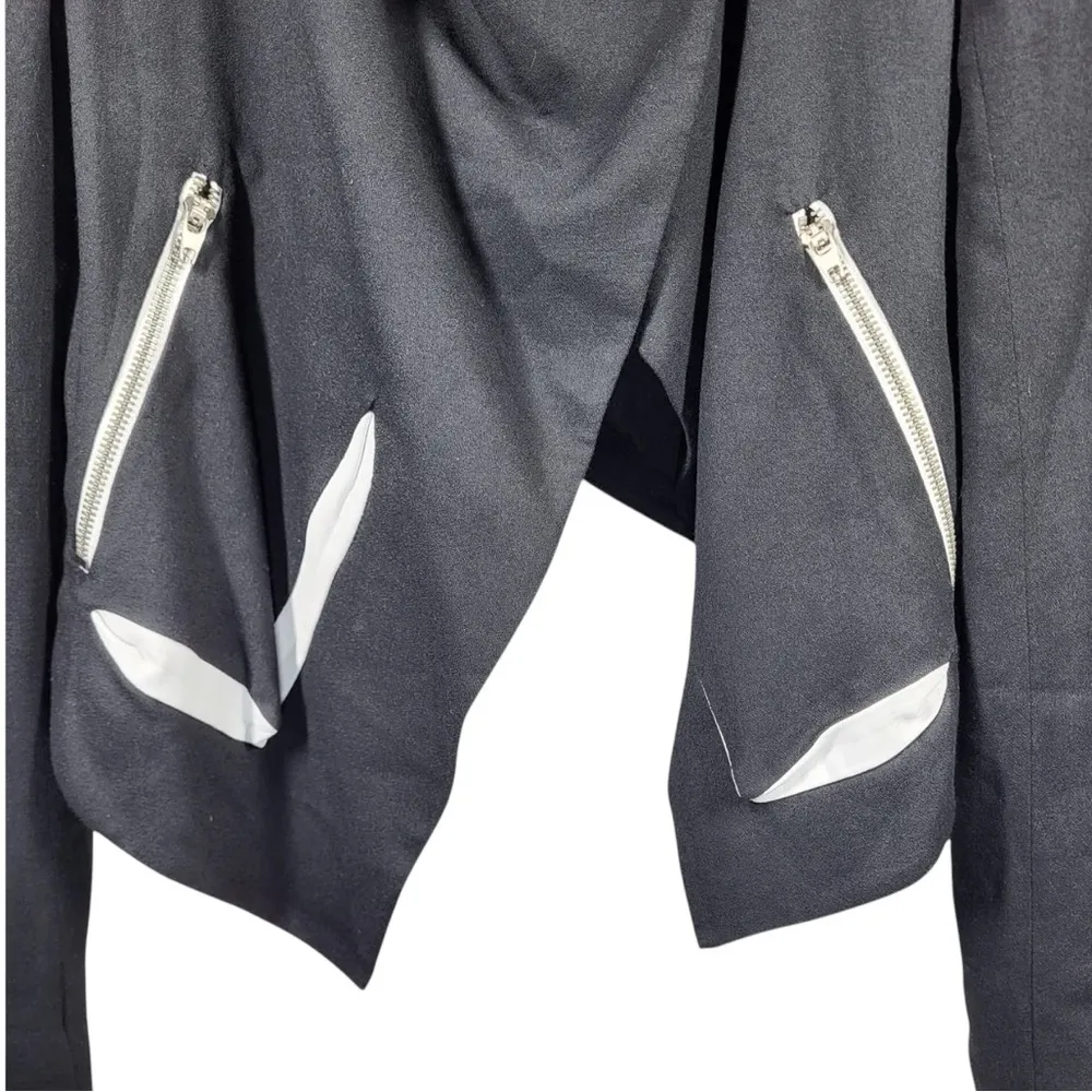 Helmet Lang x Intermix Sugar Cropped Asymmetric Blazer Jacket in Black/Cream - Image 15