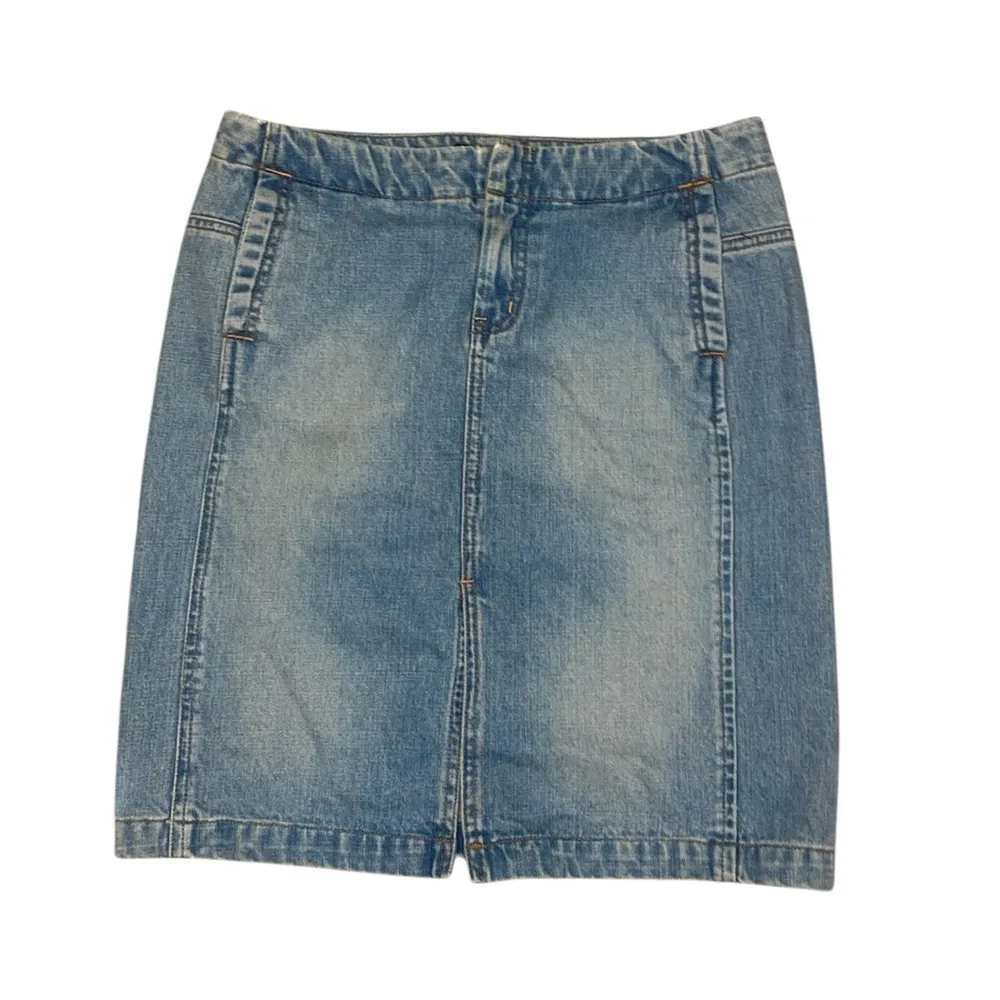 y2k american eagle light wash denim midi skirt with front slit - Image 2