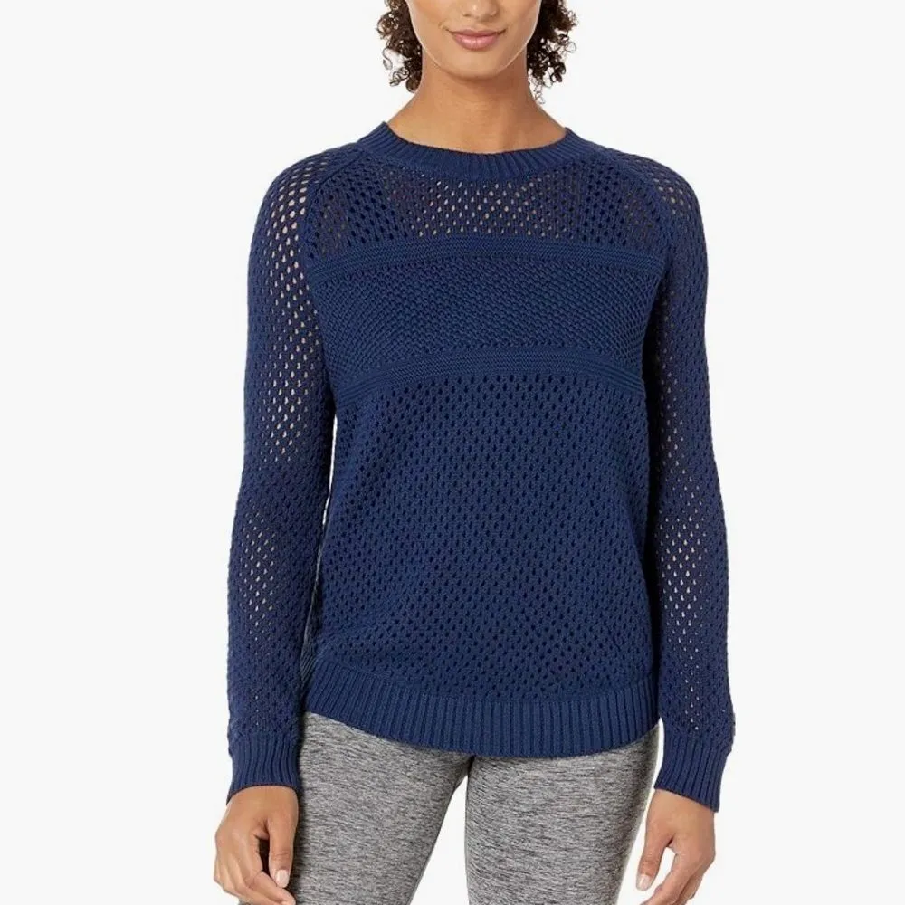 prAna Kokimo Open Knit Crochet Mesh Sheer Sweater Women's XS Navy Blue Y2K Beach - Image 5