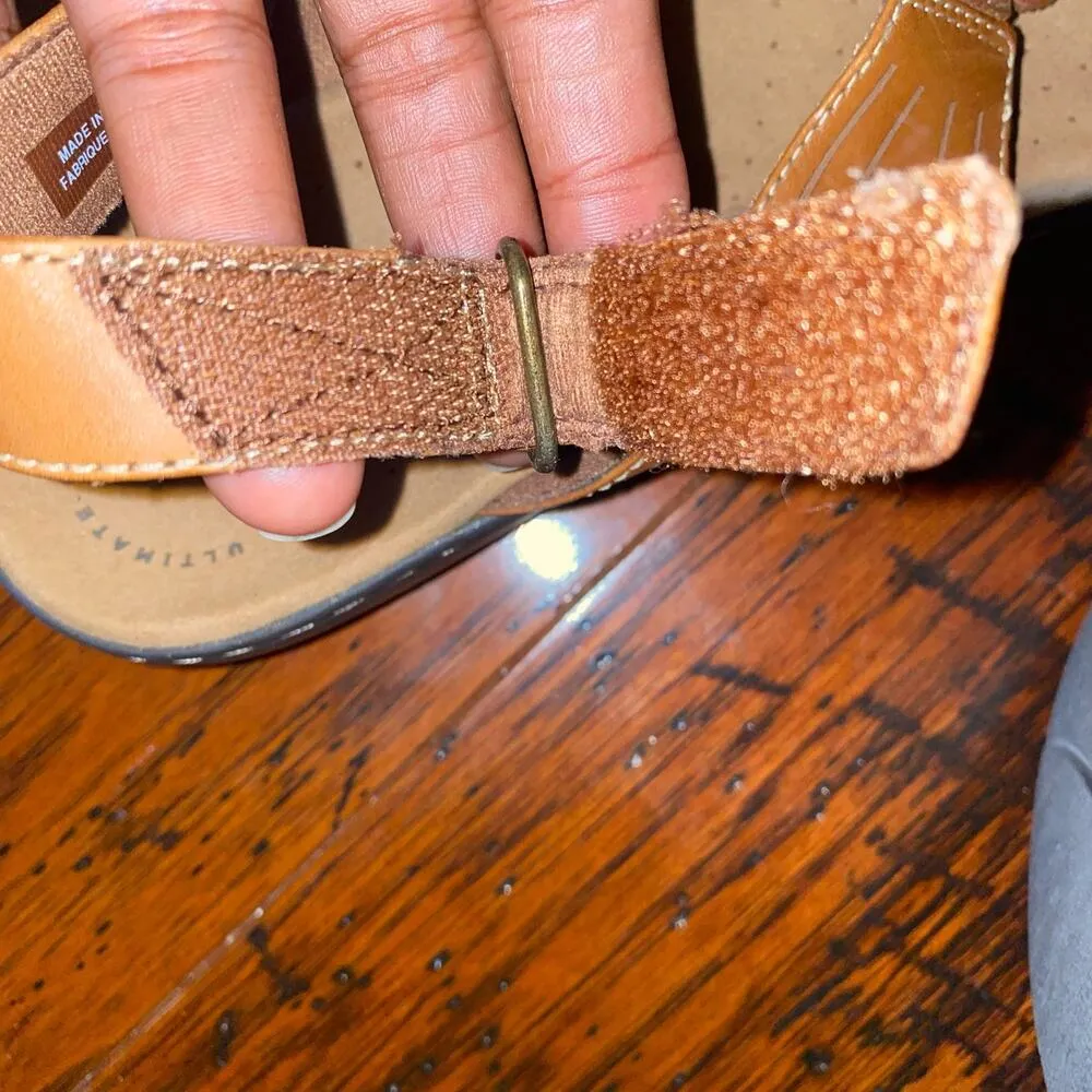 Clarks Sandals Brown Leather Comfort Strappy Wedge Open Toe Walking Shoes sz 11 - Image 8