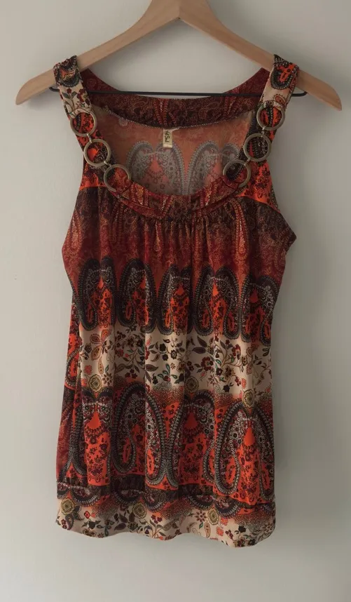 Y2K Heart Souls Paisley Print Sleeveless Top Sleeveless Tank Floral Banded Waist - Image 1