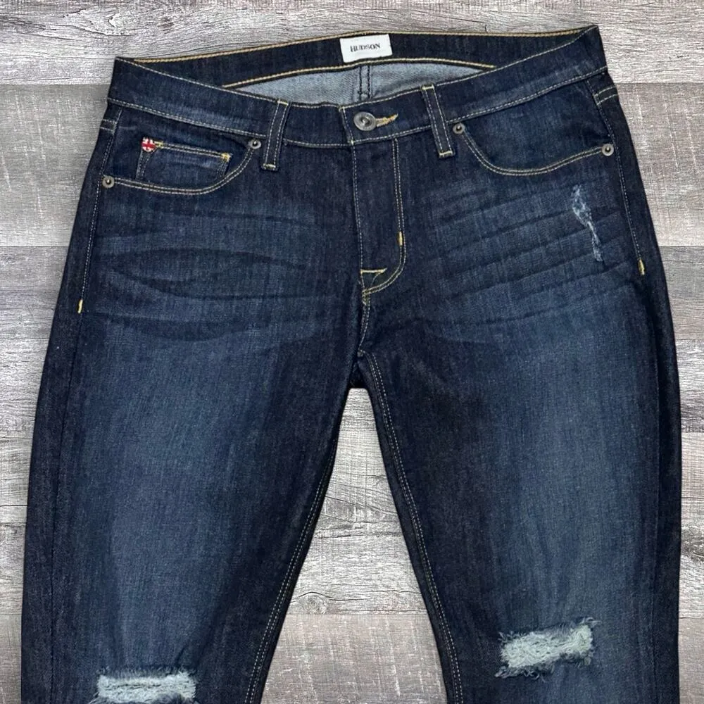 Hudson Krista Super Skinny Dark Blue Jean Women 28 (32X31) Low Rise Ripped Denim - Image 3