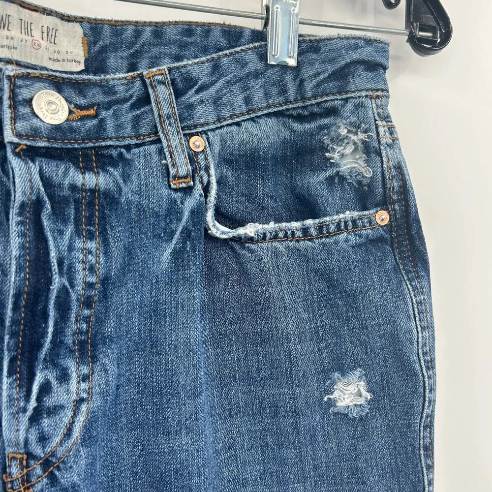 We the Free Blue Slim Boyfriend Distressed Raw-Hem Stretch Skinny Jeans Denim - Image 5