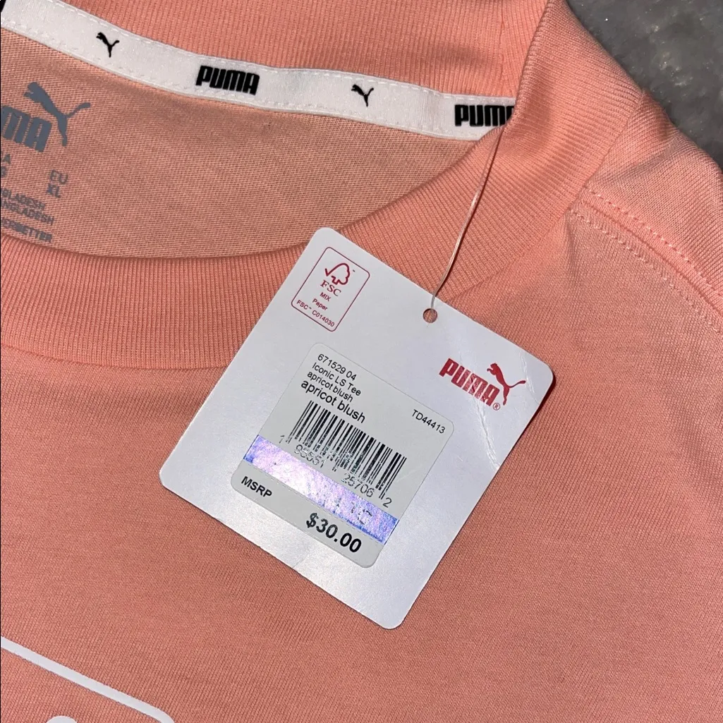 Puma Long Sleeve Apricot Blush Tee Size XL - Image 4