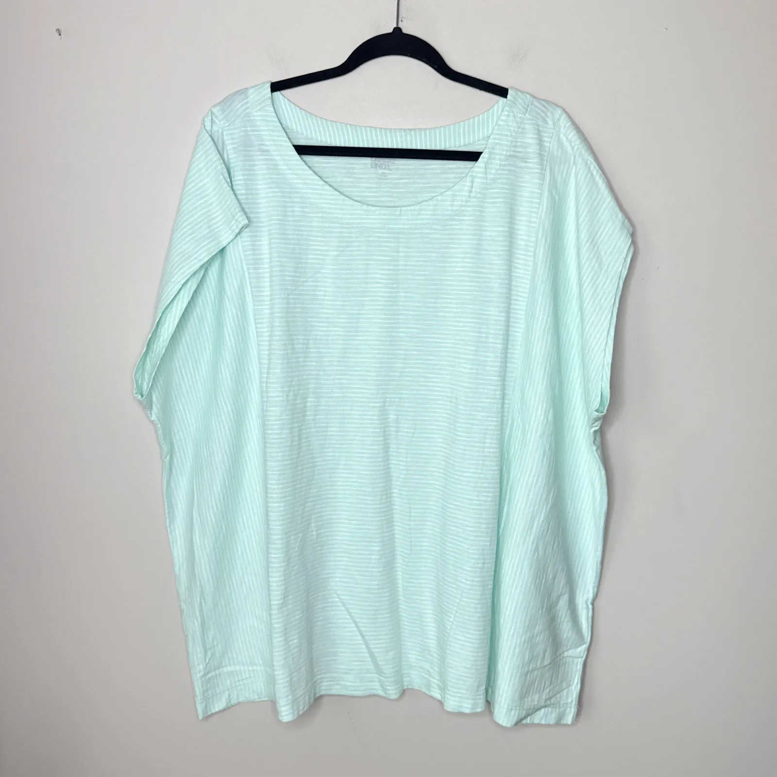 Lands' End Women's Plus Size Slub Wedge T-Shirt SZ‎ 3X Mint White Stripes Cotton - Image 2