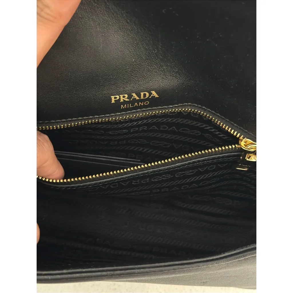 Prada Black Quilted Leather Shoulder Bag with Gold Chain - Image 7