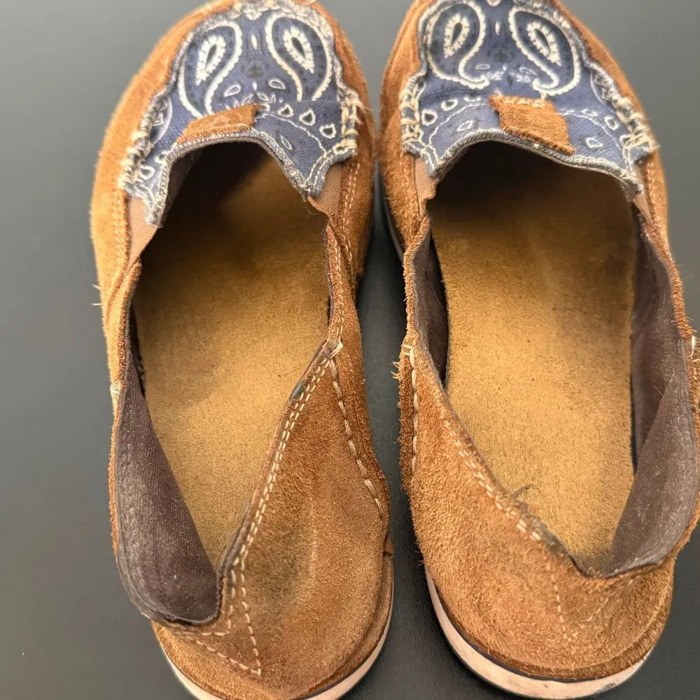 Ariat Women Size 5.5 Cruiser Brown Suede Leather Shoes Blue Paisley Bandanna Moc - Image 8