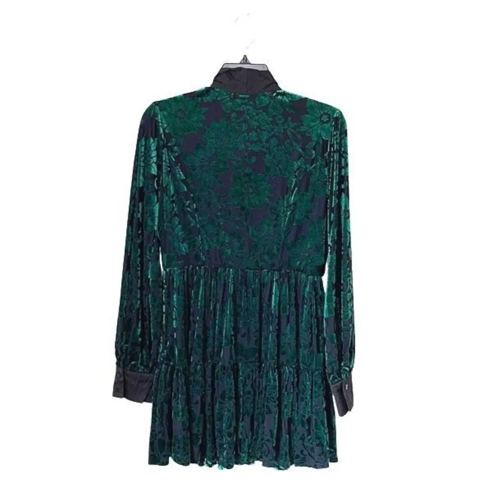 INA Womens Velvet Bow Tie Long Sleeve Mini Dress Black Green‎ Size Medium NWOT - Image 5