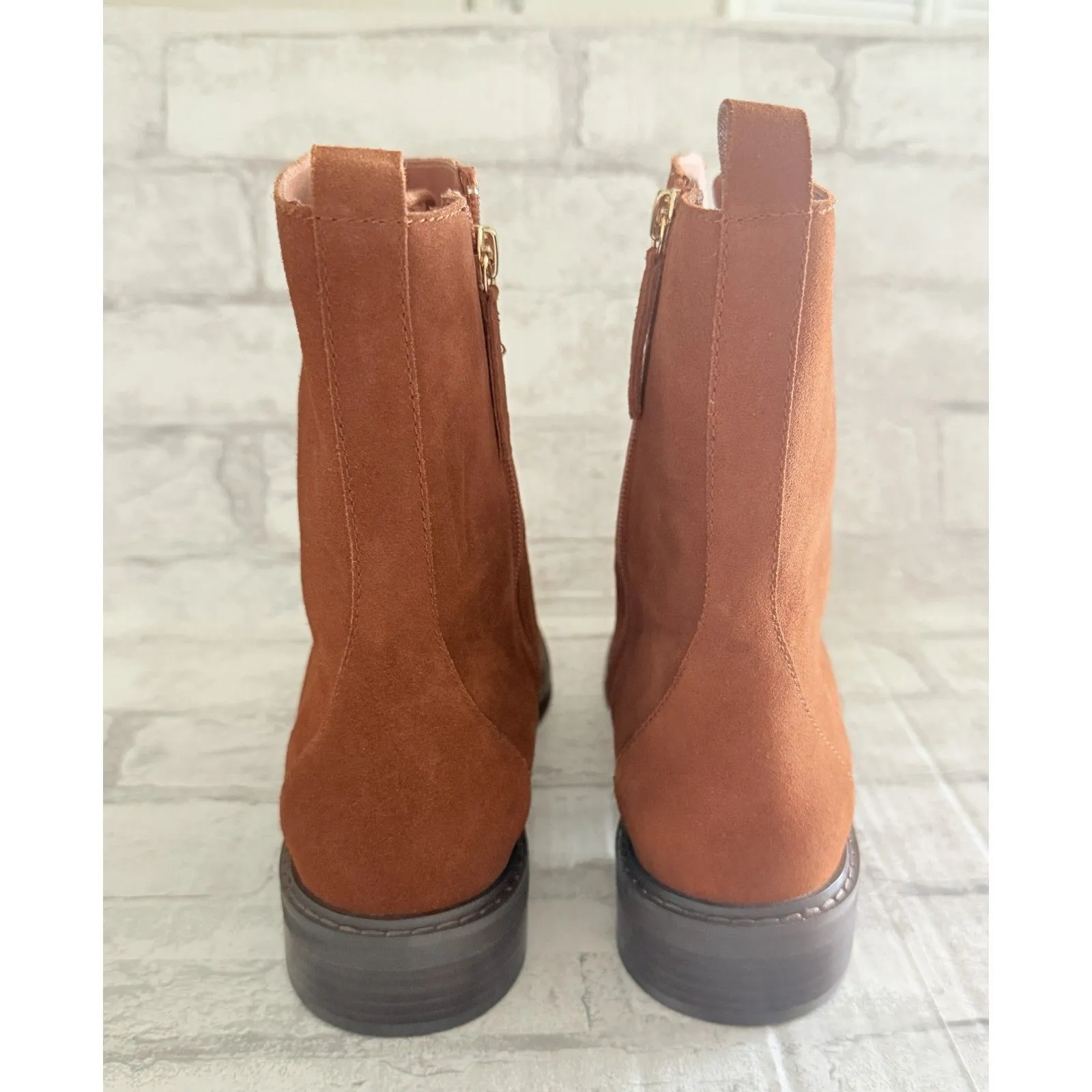 NWOB INTENTIONALLY BLANK Elaine Chestnut Suede Lace Up Boots Sleek Tailored 11 Brown - Image 5