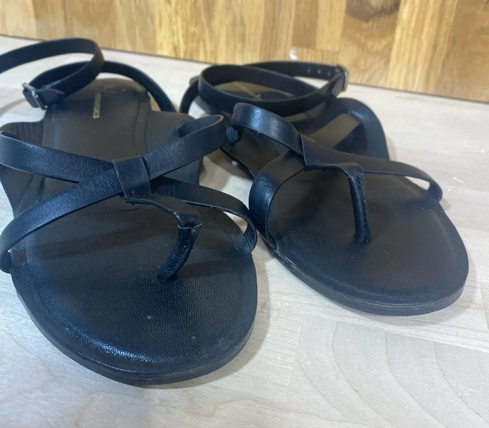 Anthropologie Black Leather Thong Flat Sandal Ankle Wrap 9 - Image 3
