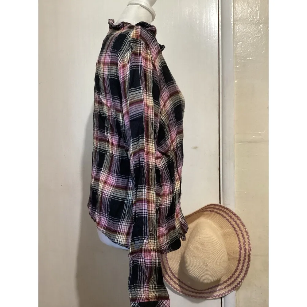 Cloth & Stone Black Pink Plaid Pullover Long Sleeve Blouse M - Image 2