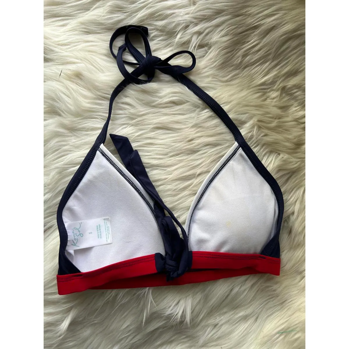 Kona Sol Women's Navy Blue and Red Bikini Top - Image 3