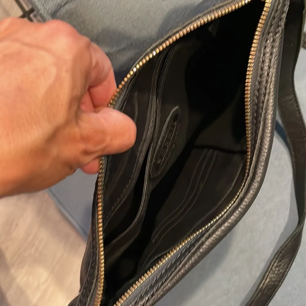 FOSSIL Black Leather with Soft Black&Cream Animal Print Shoulder Bag Purse - Image 9