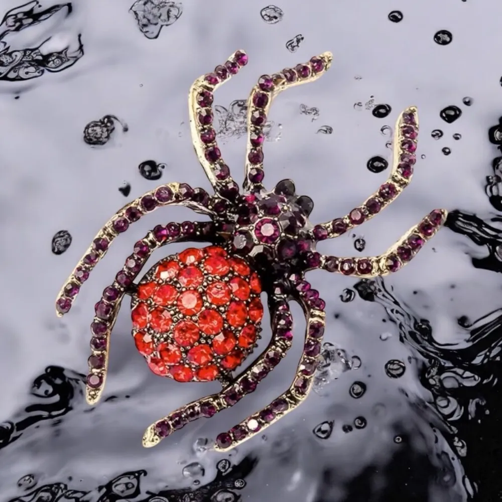Spider silver plated/red/black Rhinestone Brooch Women Suit Brooches Pin faux fa - Image 2