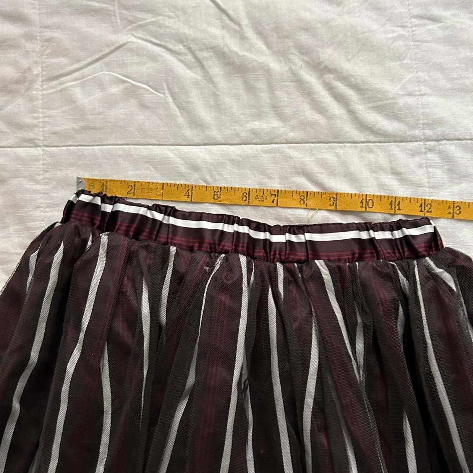 Axes Femme burgundy and white striped skirt with black tulle overlay Size medium - Image 6