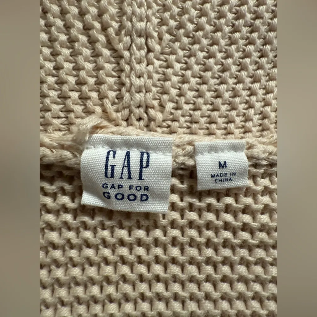 GAP Cream Open Textured Sleeveless Shawl-Collar Cardigan Sweater Vest Size M - Image 5