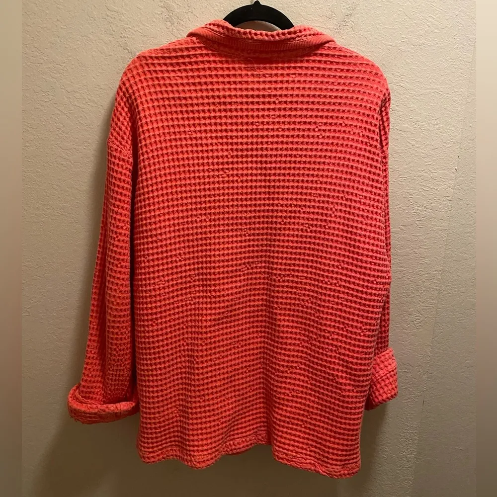 Fresh Produce Vintage Pink Waffle Knit Button Front Jacket Size L Made In USA - Image 8