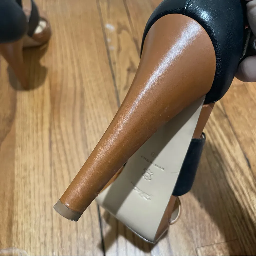 Longchamp Leather Platform Crisscross High Heel Sandals Black Brown Women 40 - Image 12