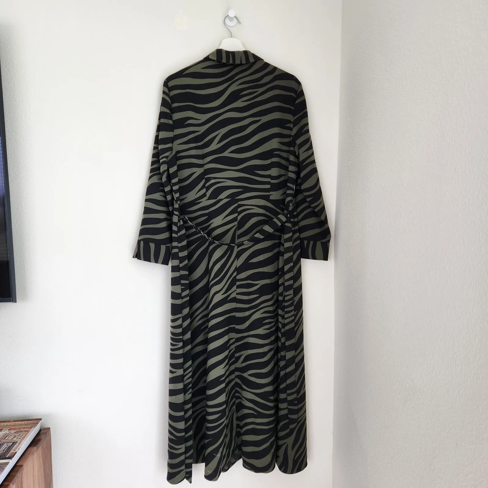 Ann Taylor Factory Green Black Zebra Print Button Front Belted Maxi Shirt Dress - Image 6