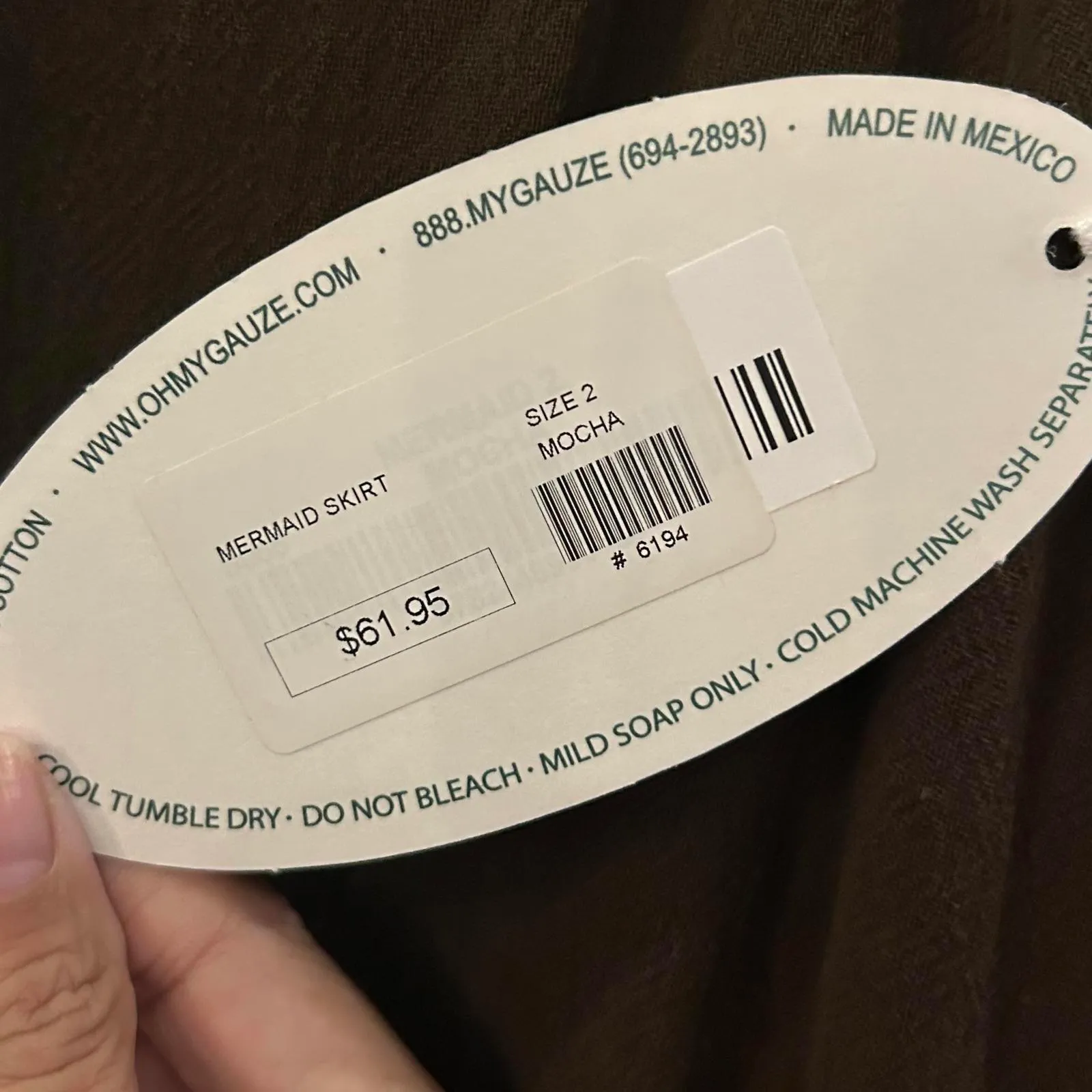 NWT Oh My Gauze! Women's Brown Maxi Skirt Size L/XL Cotton Gauze Mermaid - Image 3