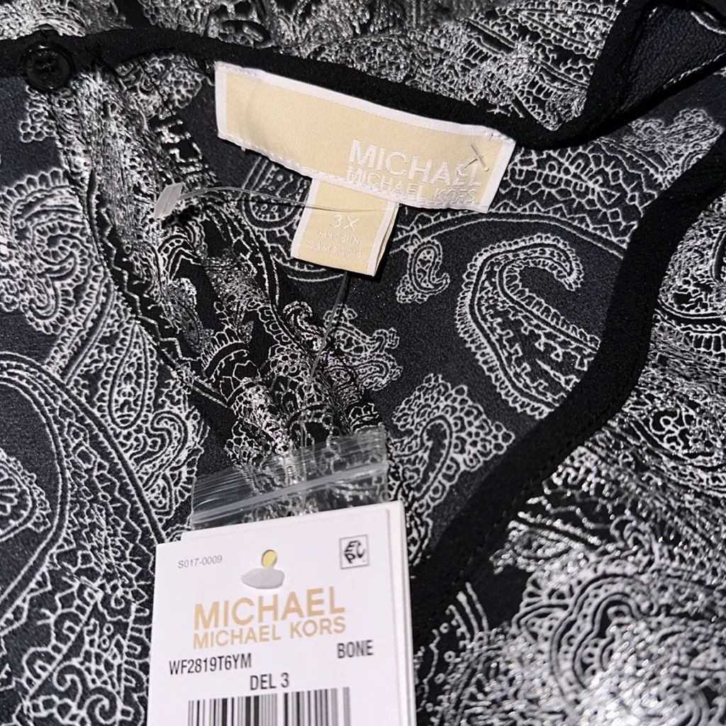 NWT MICHAEL KORS METALLIC PAISLEY CREPE MINI DR BONEBLACK PAISLEY Black Size 3X - Image 10