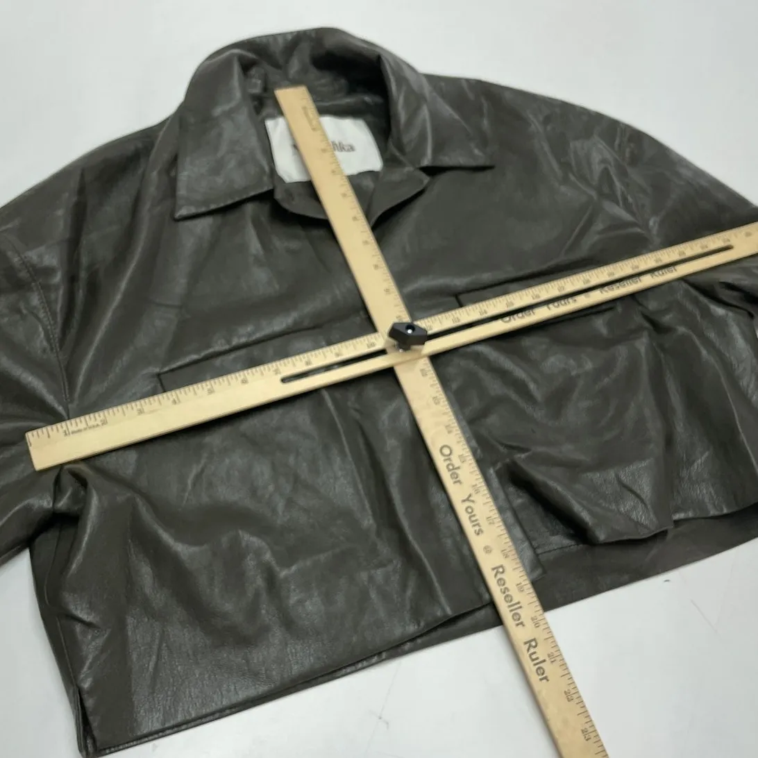 Nanushka Jacket Womens X Large Holleen Solid Green Faux Leather Collared Size XL - Image 10