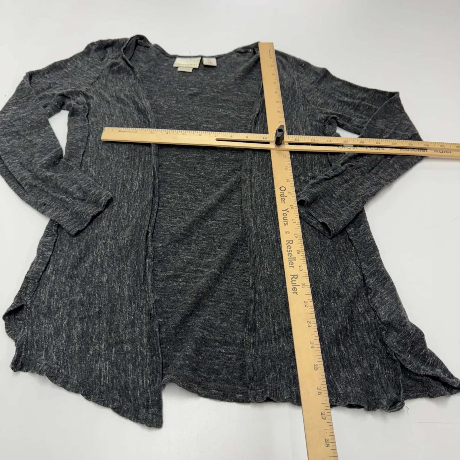 Cynthia Rowley Cardigan Womens Medium Charcoal Gray Linen Blend Knit Open‎ Front - Image 6