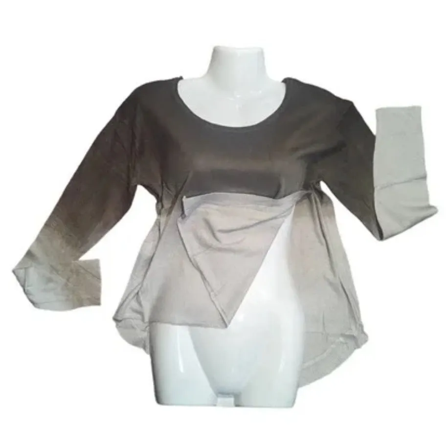 NWT UNIQ Ombré Brown Gray Long Sleeve Knit Top Sz Small Side Slit, High - Image 3