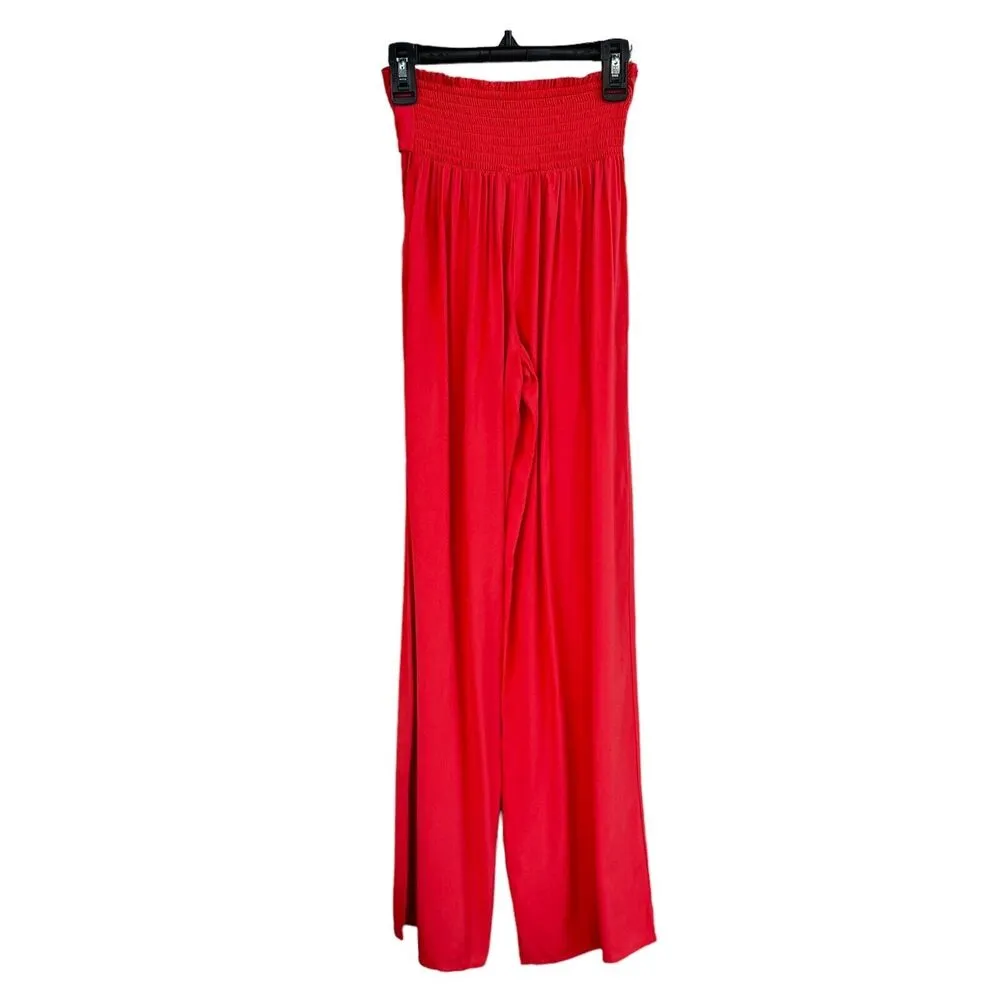 Bar III XX-Small Pants Wide Leg Mid-Rise Pull-On Smocked Belt Lightweight Coral - Image 3