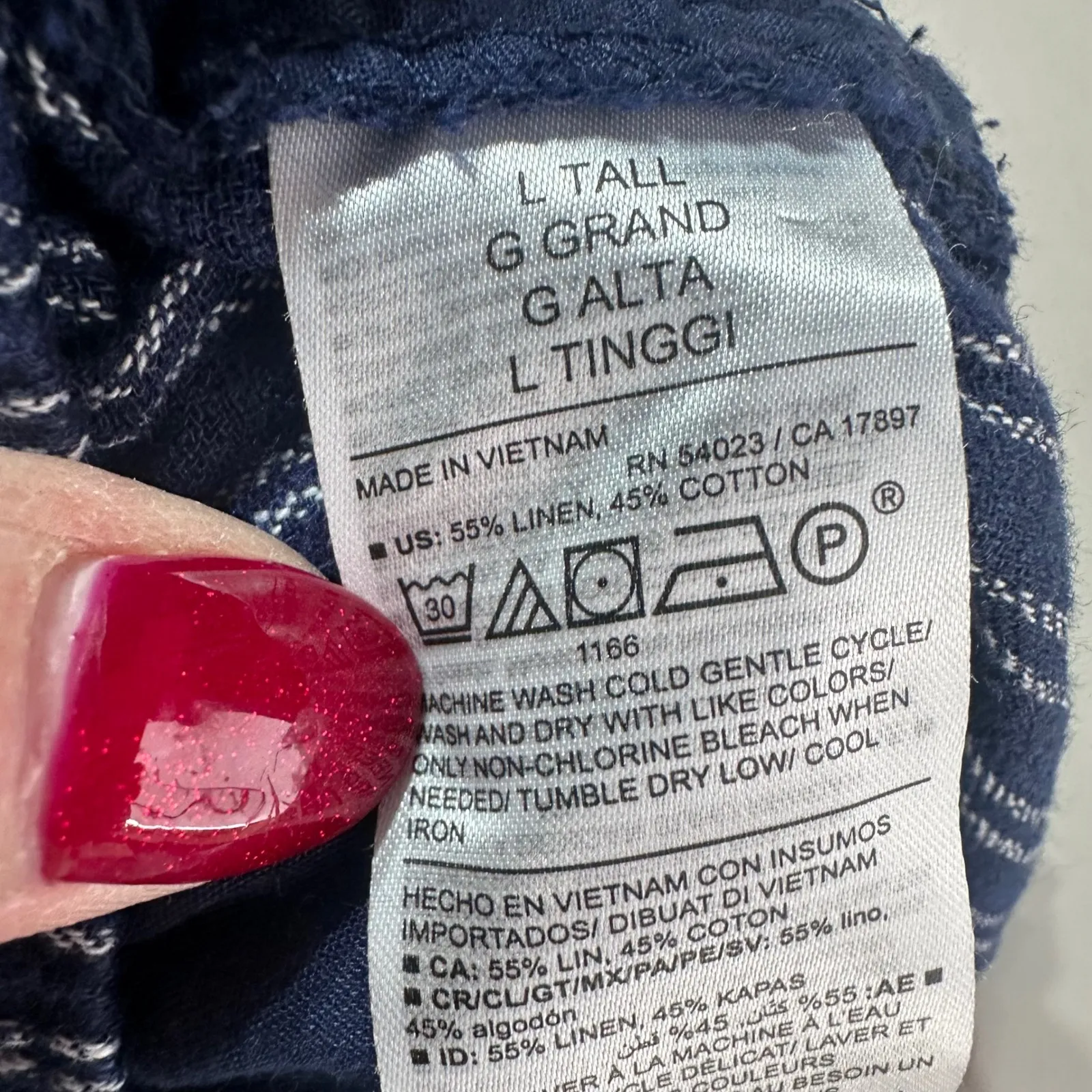 Old Navy Linen Blend Striped Cropped Pants Womens Size L Tall Blue White - Image 9