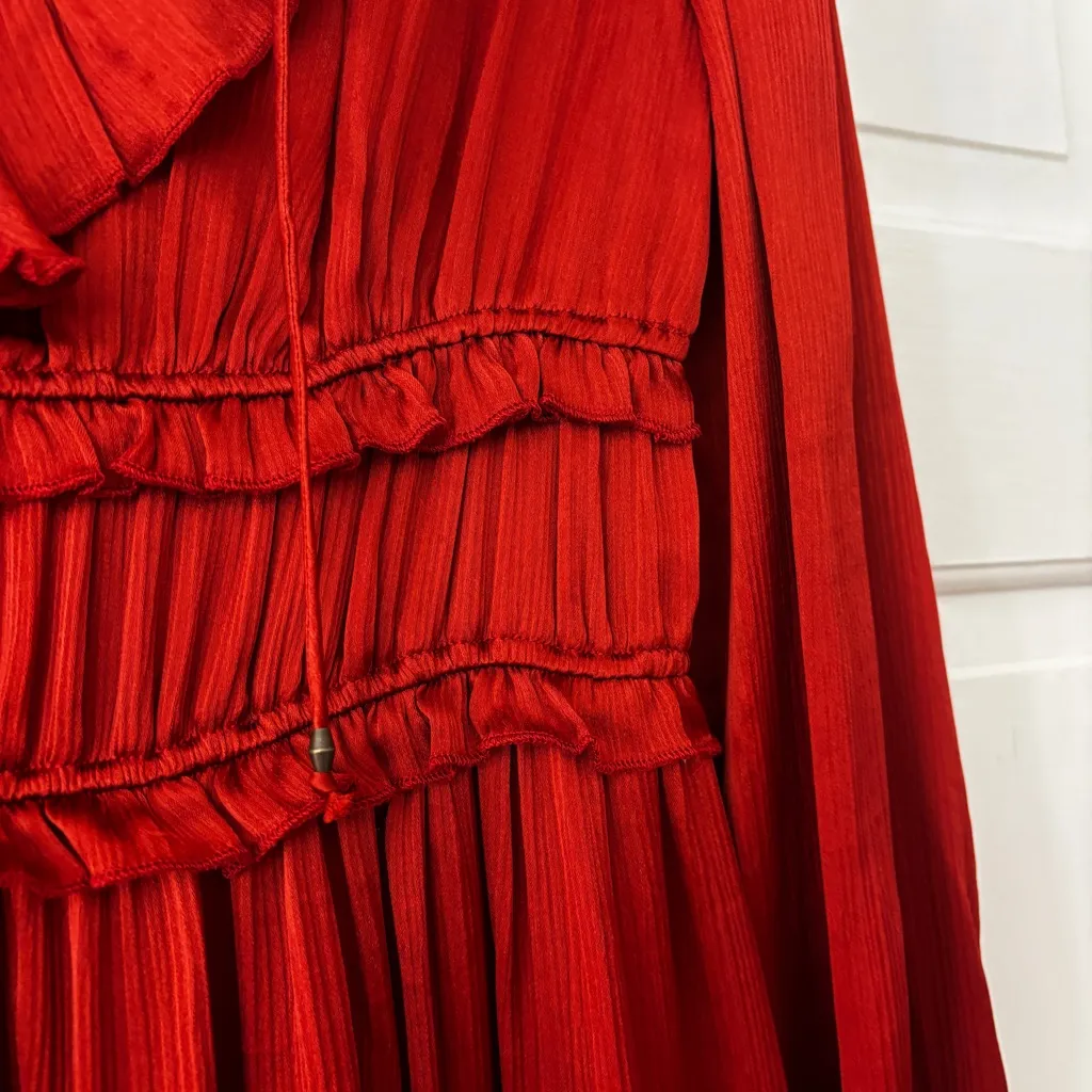 Ulla Johnson Crimson Callista Silk Ruffle Dress Size 8 Tie Neck As Seen‎ On TV - Image 7