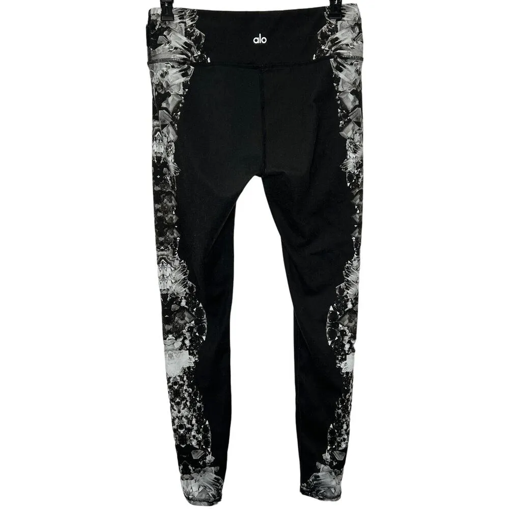 Alo Womens Full Length Leggings Black Crystal Side Print Geode Athletic Size S - Image 2
