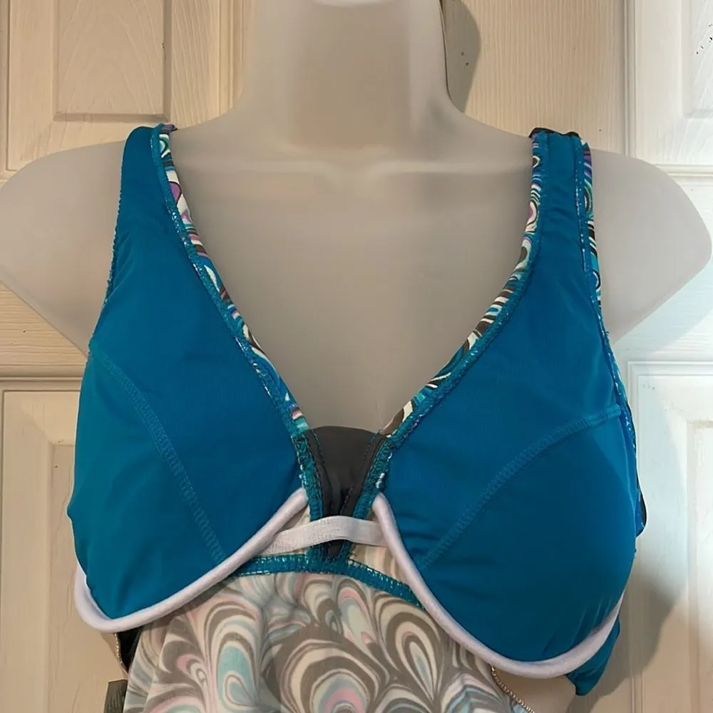 Free Country Womens Tankini Swim Top Halter Tie Multicolor Swirl Pattern Medium - Image 14