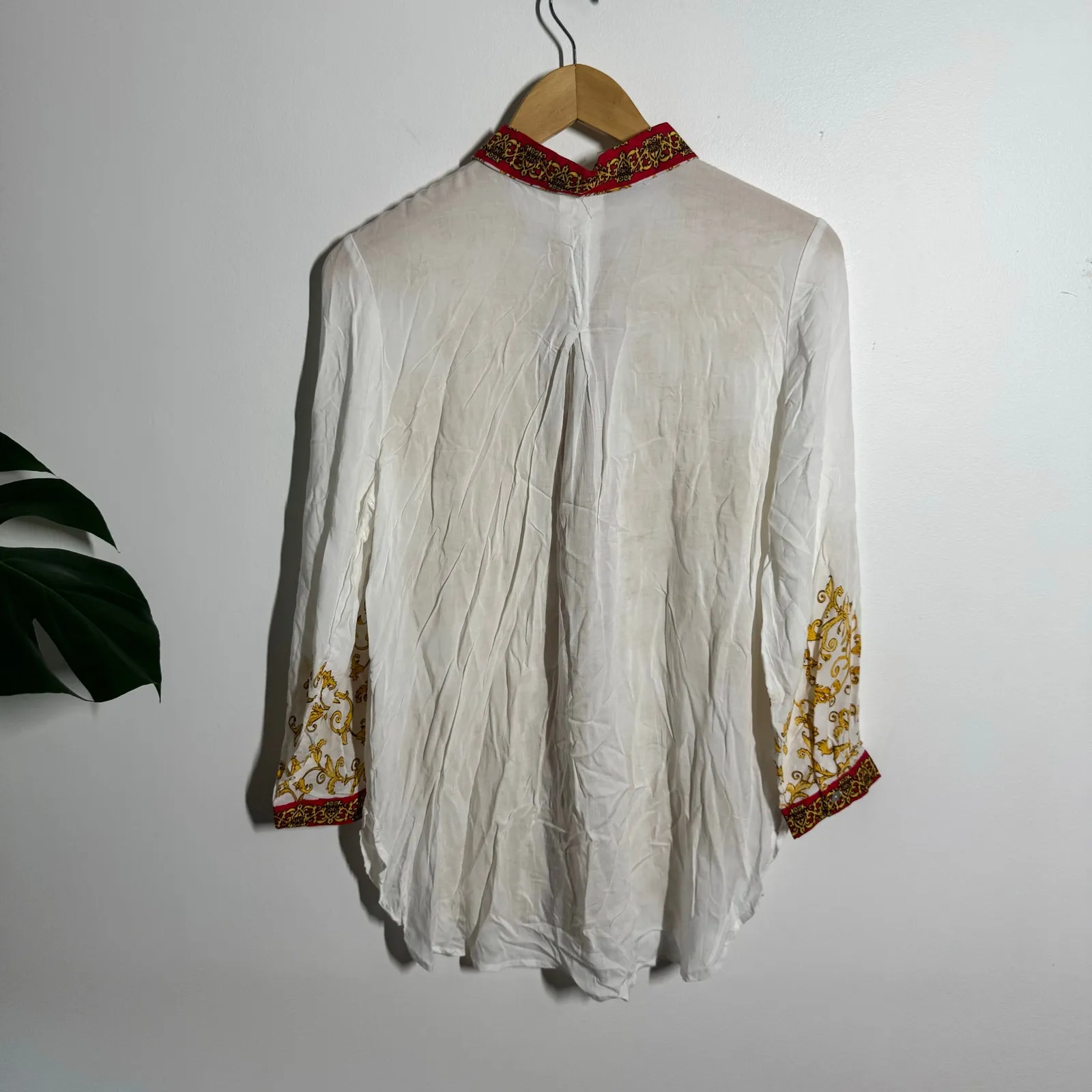 Grand & Green Top Women S White Gold Regal Roll Tab Sleeve Modest Workware Blous - Image 2