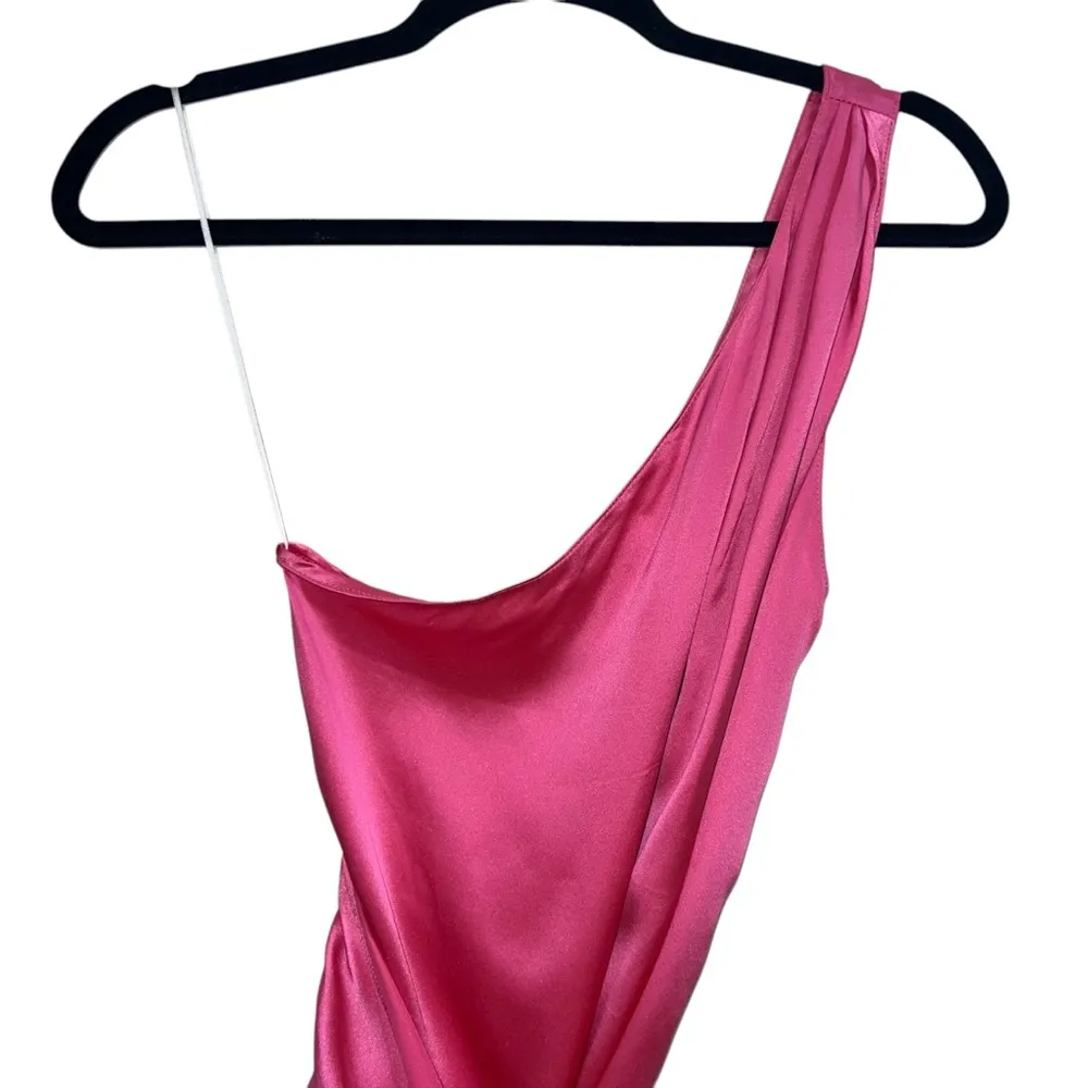 Palmira 100% Silk One Shoulder Wrap Maxi Dress In Pink Ribbon - Image 4