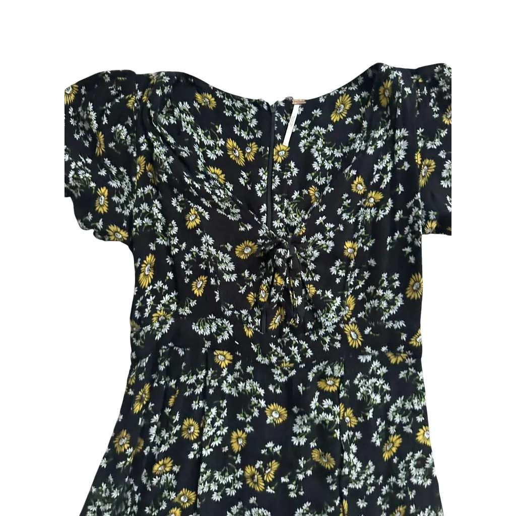 FREE PEOPLE Floral Black Yellow Cutout Romper Size 2 - Image 6